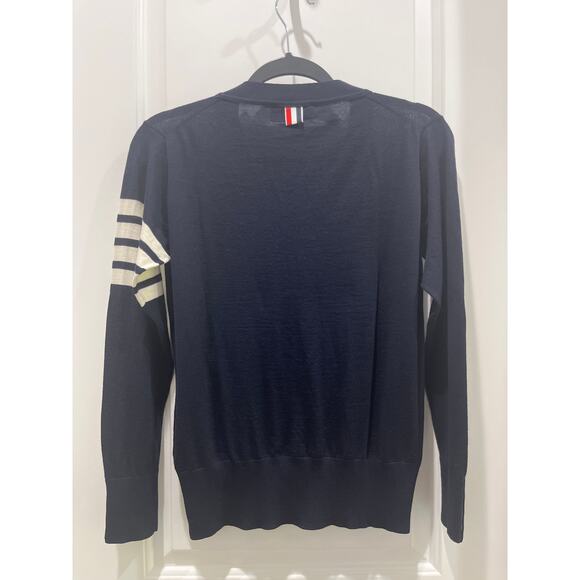 THOM BROWNE Men's 4-Bar Wool Navy Blue Cardigan Sweater Sz 0 - Picture 8 of 10